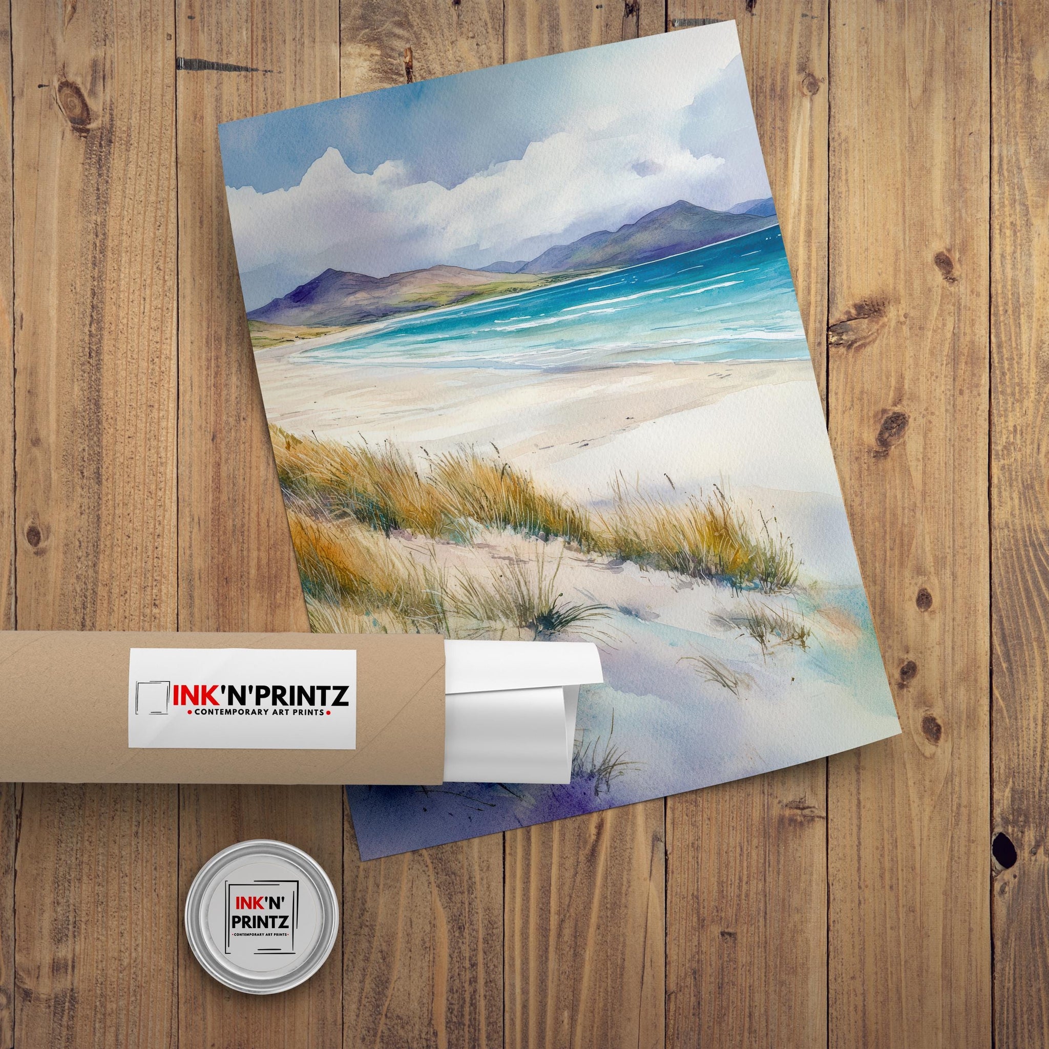 Isle of Harris Watercolour Art Print Beach Poster Outer Hebrides Scotland Travel Landscape Wall Art Turquoise Sea Decor Gift