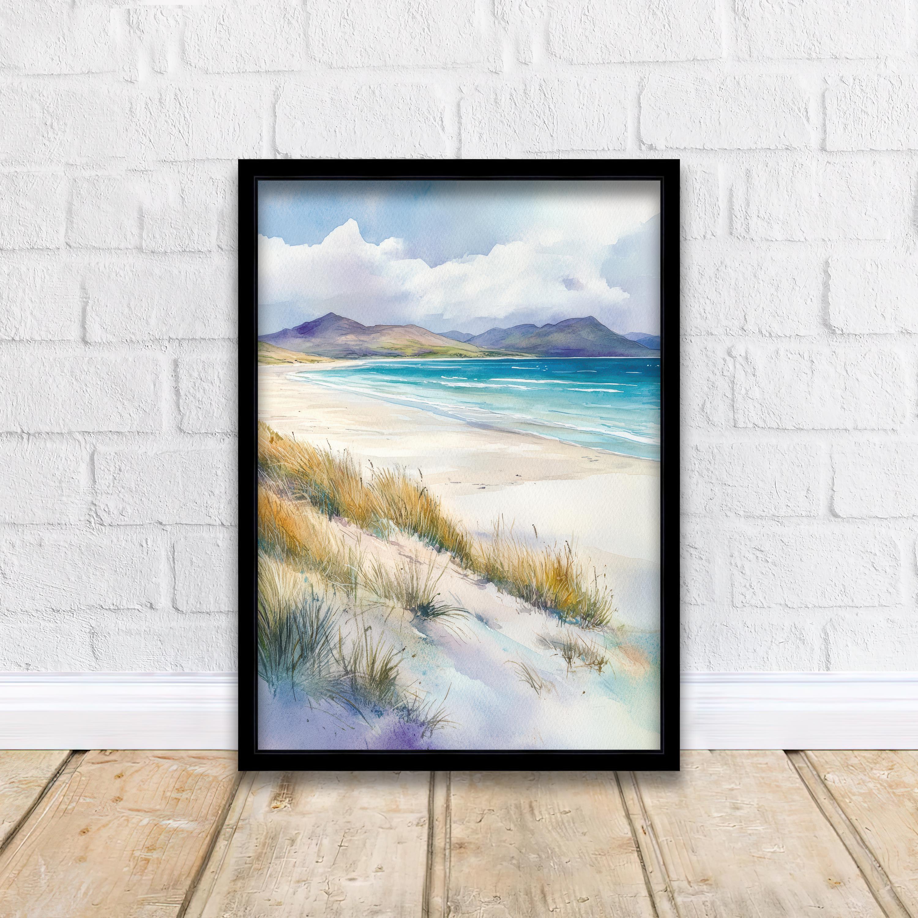 Isle of Harris Watercolour Art Print Beach Poster Outer Hebrides Scotland Travel Landscape Wall Art Turquoise Sea Decor Gift
