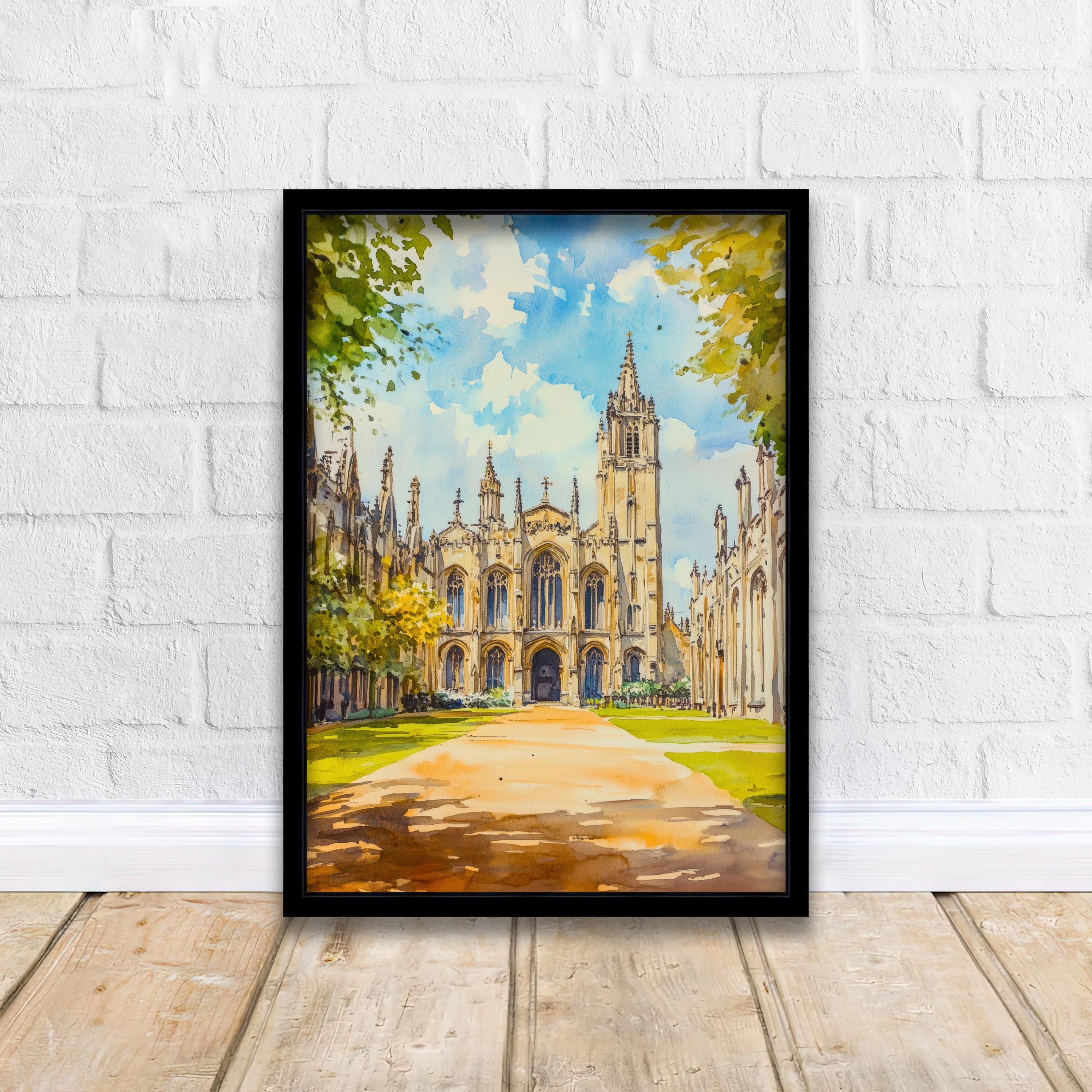 King's College Chapel Cambridge Watercolour Print UK Architecture Art Perpendicular Gothic Fan Vaulting University City College Wall Decor