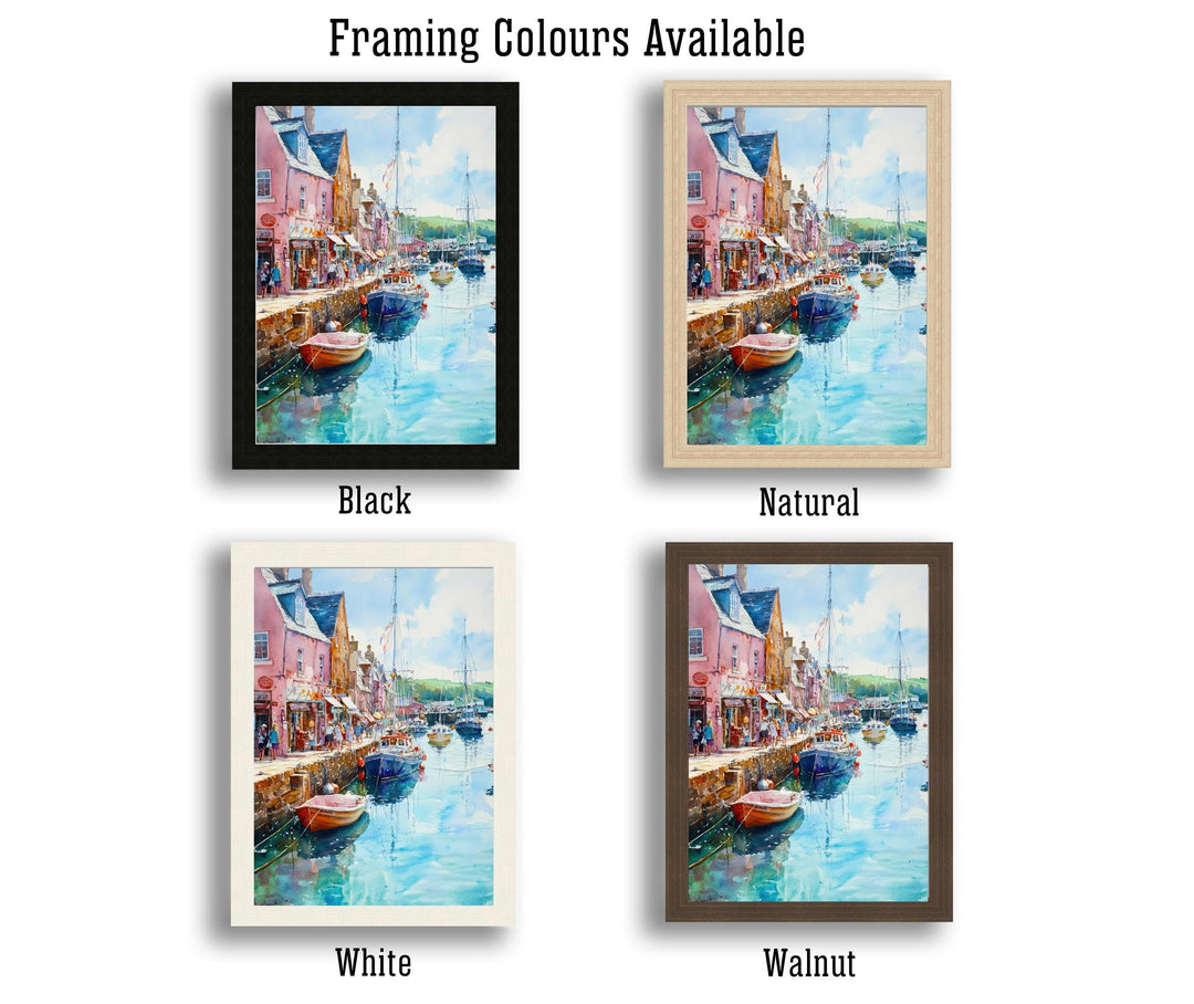 Padstow Harbour Watercolour Painting Cornwall Coastal Wall Art Print Colourful Fishing Boats Seaside Village UK Travel Poster Kitchen Decor