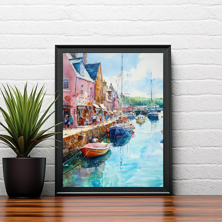 Padstow Harbour Watercolour Painting Cornwall Coastal Wall Art Print Colourful Fishing Boats Seaside Village UK Travel Poster Kitchen Decor