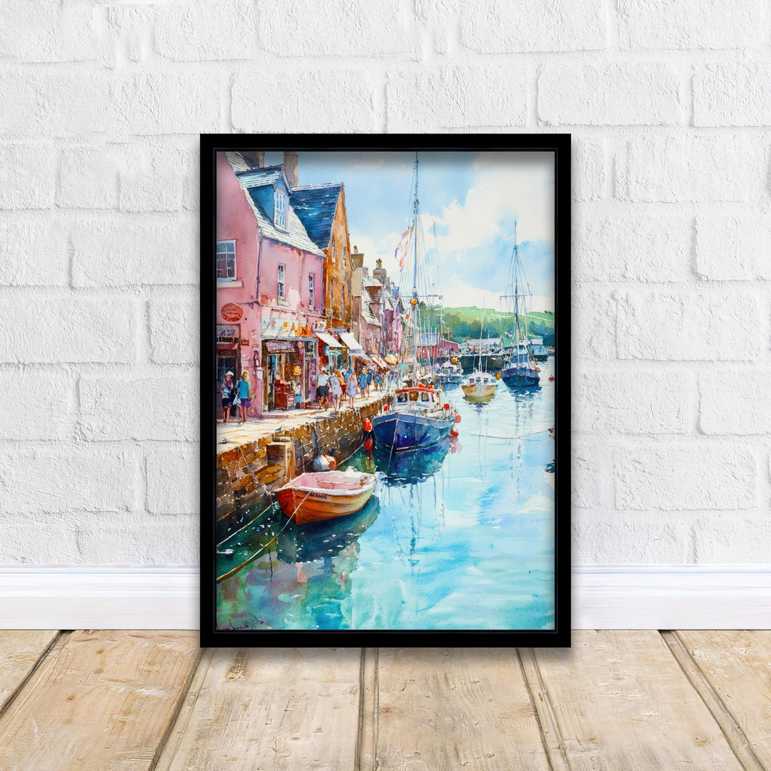 Padstow Harbour Watercolour Painting Cornwall Coastal Wall Art Print Colourful Fishing Boats Seaside Village UK Travel Poster Kitchen Decor