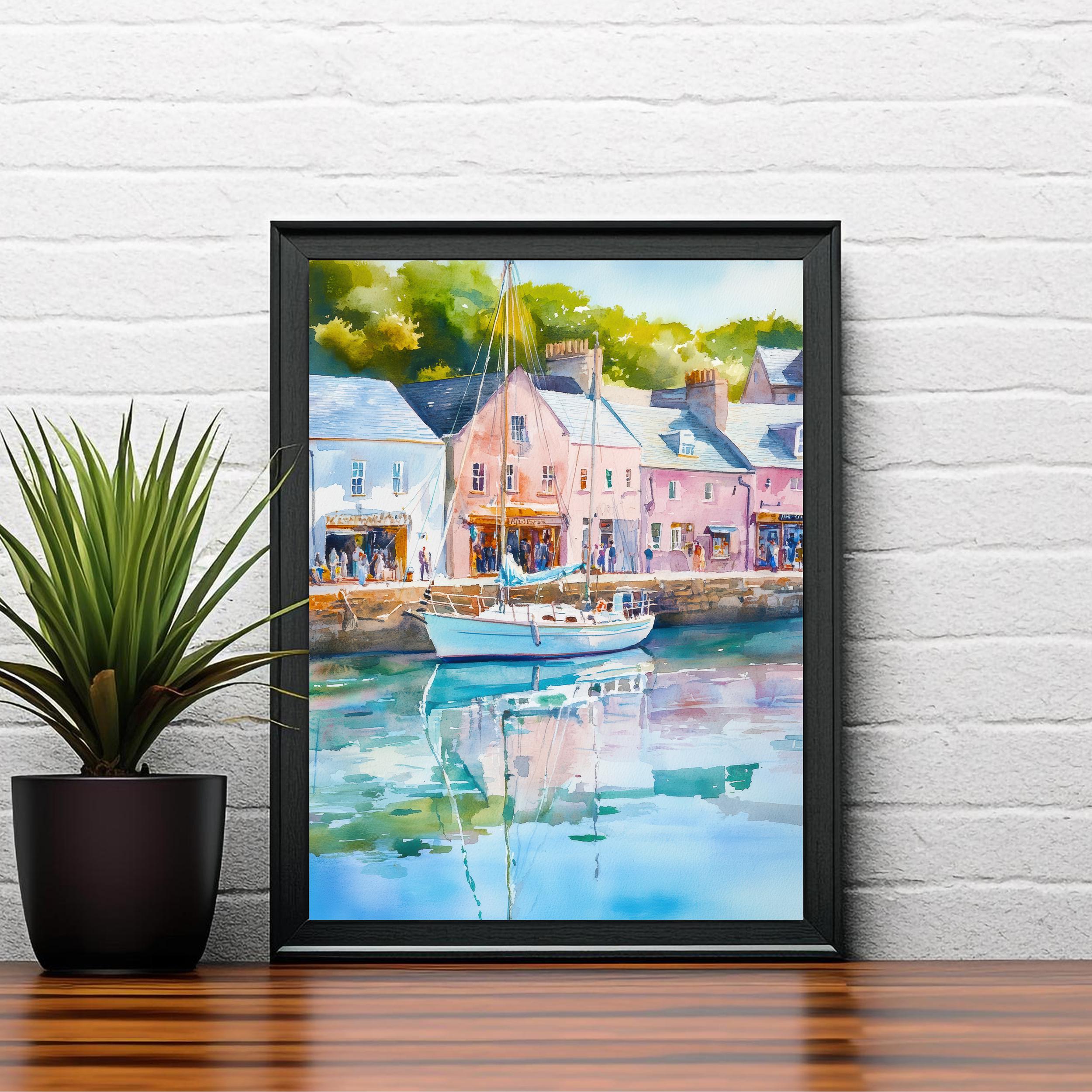 Padstow Harbour Watercolour Painting Cornwall Coastal Wall Art Print Colourful Fishing Boats Seaside Village UK Travel Poster Kitchen Decor