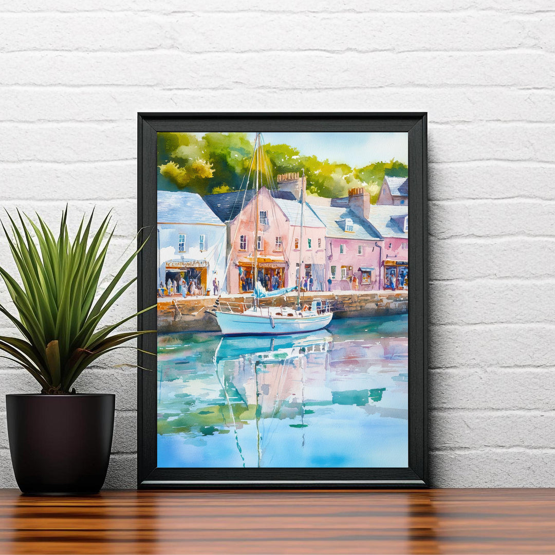 Padstow Harbour Watercolour Painting Cornwall Coastal Wall Art Print Colourful Fishing Boats Seaside Village UK Travel Poster Kitchen Decor
