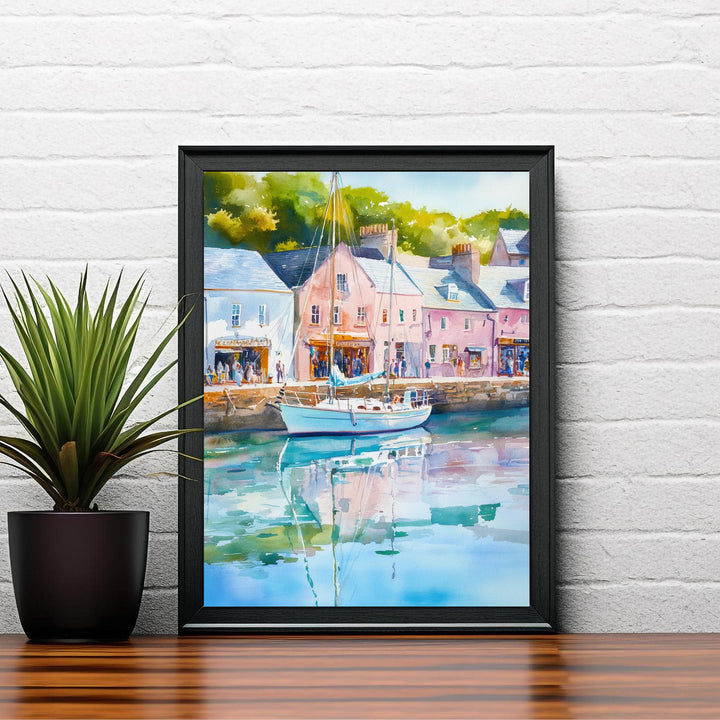 Padstow Harbour Watercolour Painting Cornwall Coastal Wall Art Print Colourful Fishing Boats Seaside Village UK Travel Poster Kitchen Decor