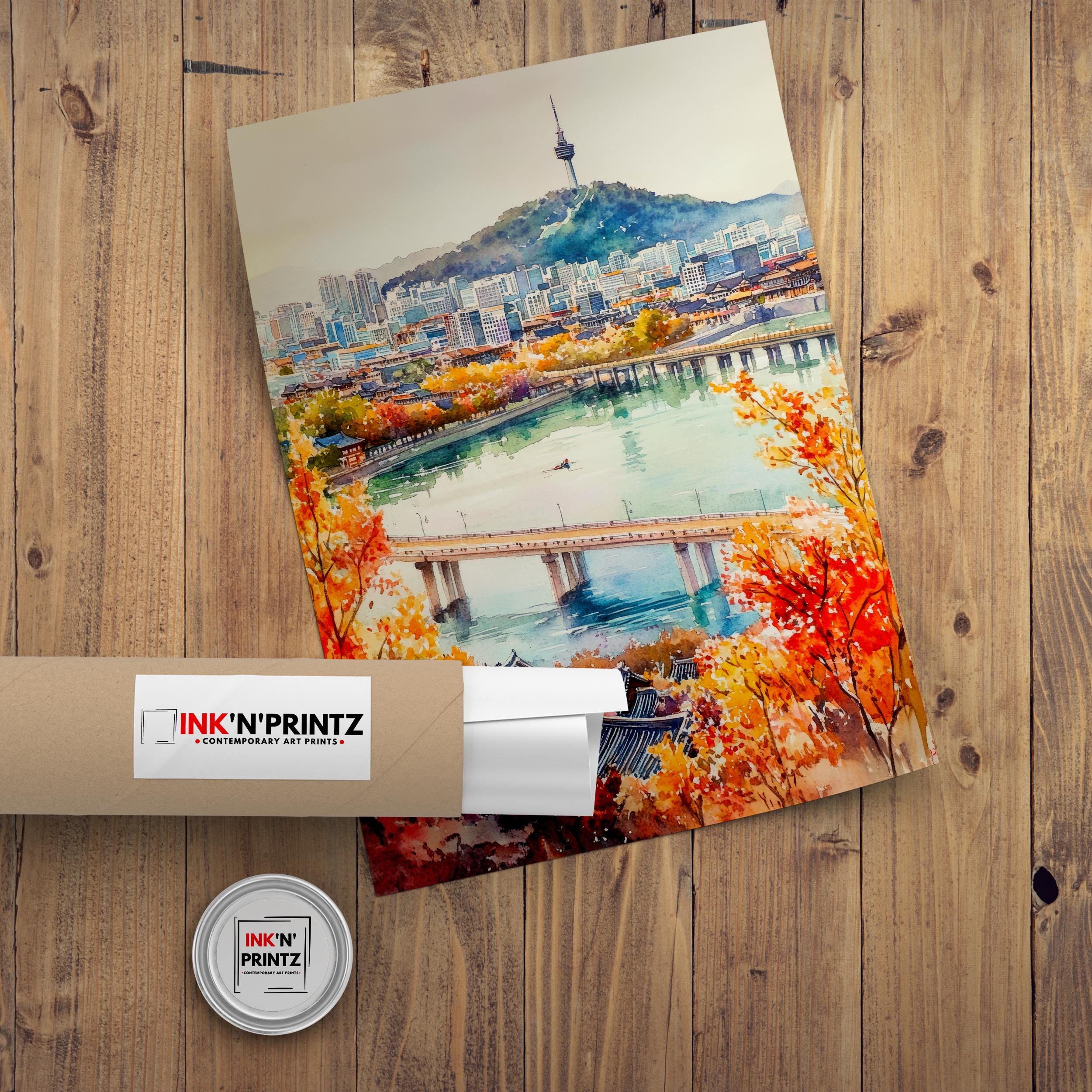 South Korea Watercolour Art Print South Korea Travel Poster Gyeongbokgung Palace Hanok Village Modern Skyline K-Culture Wall Decor Gift