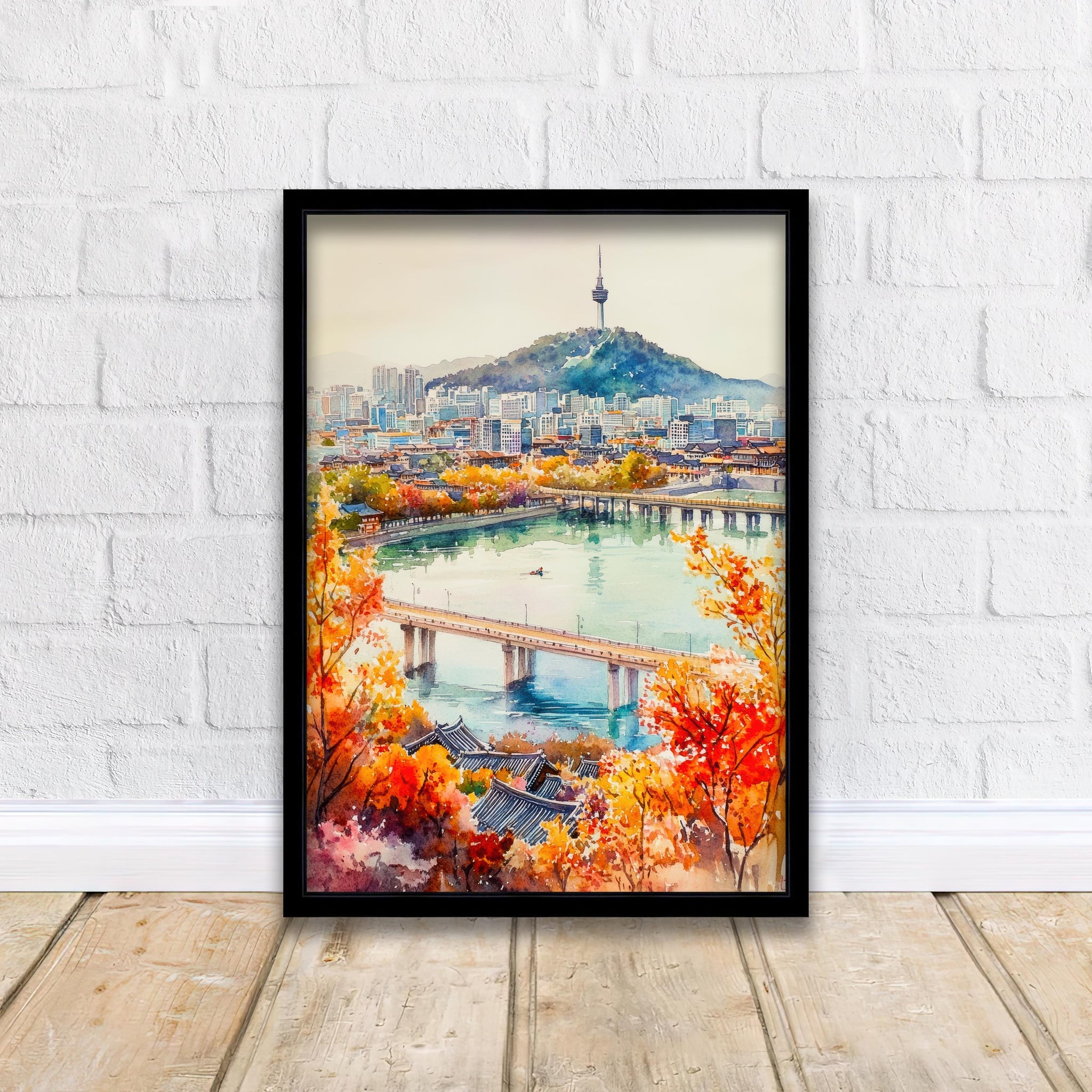 South Korea Watercolour Art Print South Korea Travel Poster Gyeongbokgung Palace Hanok Village Modern Skyline K-Culture Wall Decor Gift