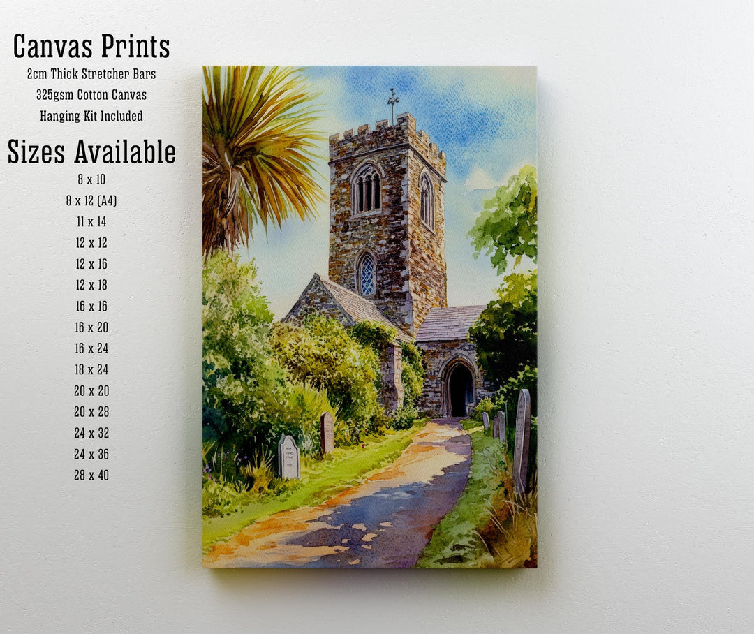 St Enodoc Church Cornwall Watercolour Print John Betjeman Grave Daymer Bay North Cornwall Coastal Art Crooked Spire Sand Dunes Gift