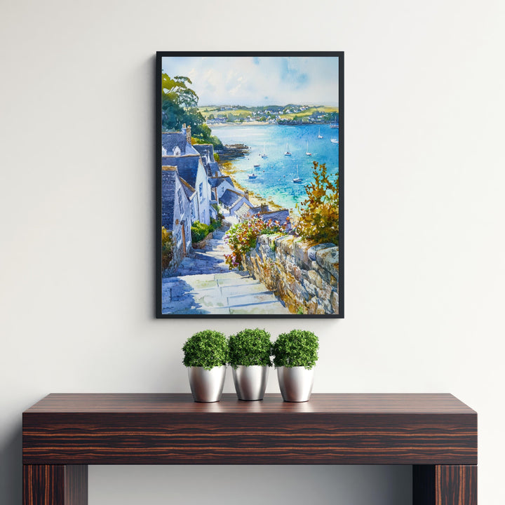 St Mawes Watercolour Poster Print Cornwall Coastal Art Roseland Peninsula Village Fal River Boats Seaside Home Decor Wall Art Gift
