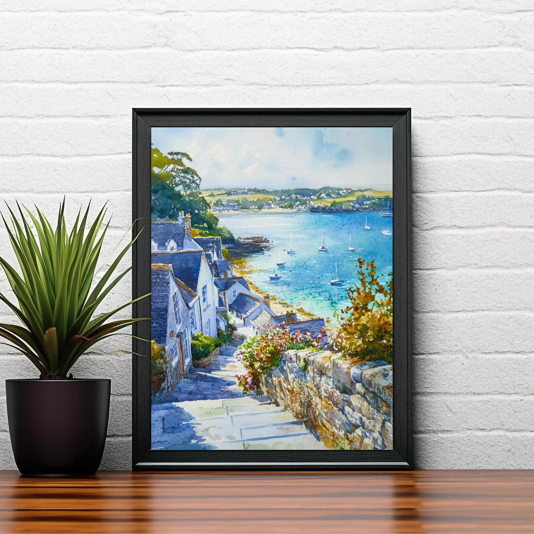 St Mawes Watercolour Poster Print Cornwall Coastal Art Roseland Peninsula Village Fal River Boats Seaside Home Decor Wall Art Gift