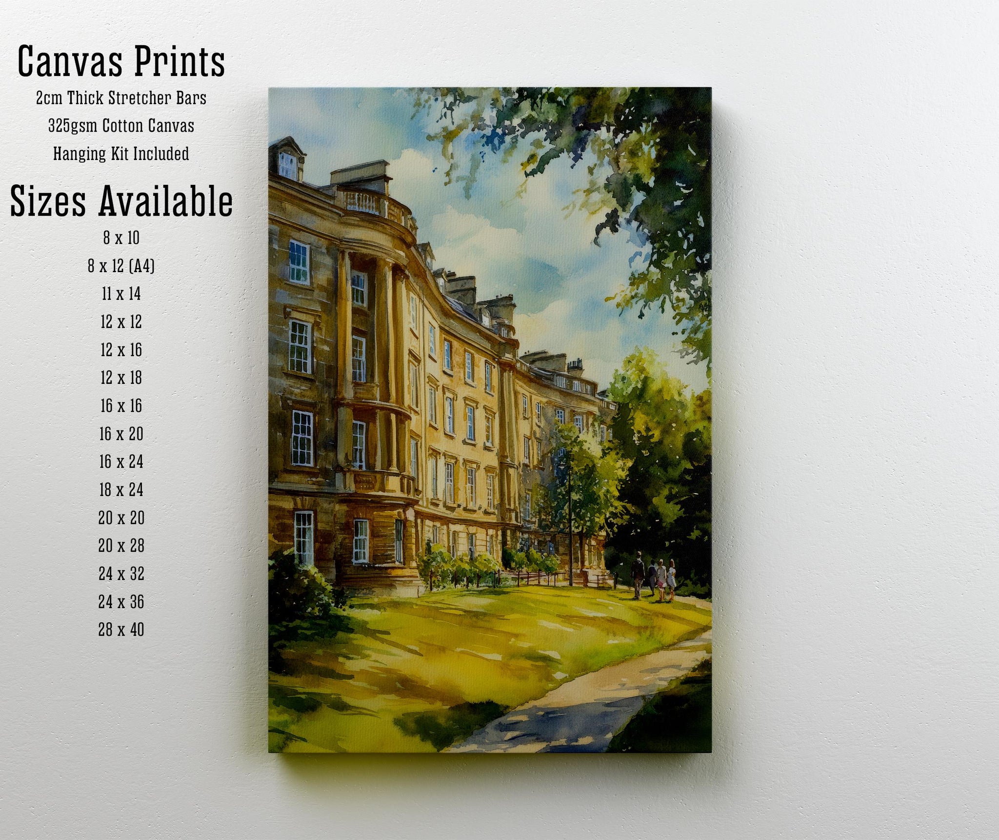 Royal Crescent Bath Watercolour Print Georgian Architecture Art John Wood the Younger Jane Austen Home Decor UK Travel Poster