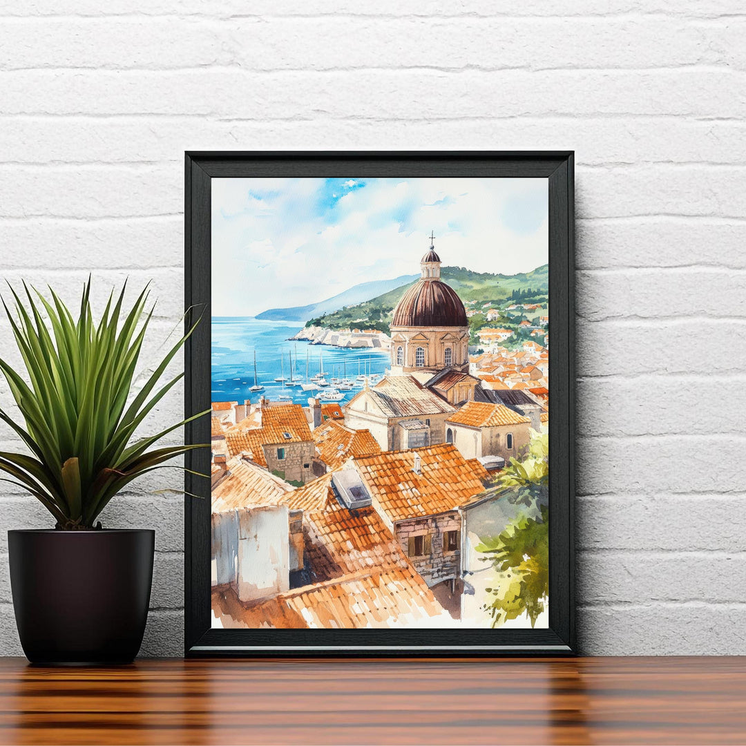 Dubrovnik Old Town Watercolor Art Print, Croatia Travel Painting, Adriatic Sea Wall Decor, Cityscape Gift