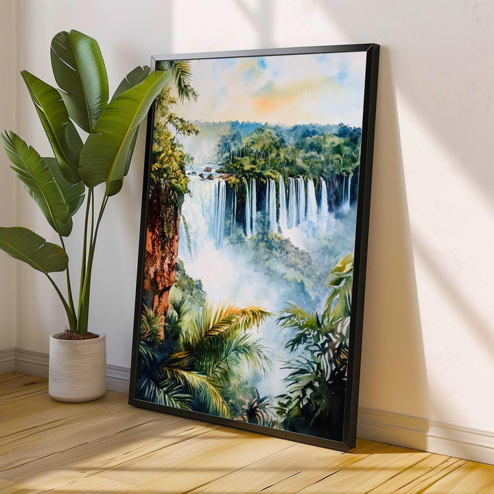 Iguazu Falls Watercolor Art Print, Brazil Argentina Nature Painting, Waterfall Wall Decor, Travel Gift