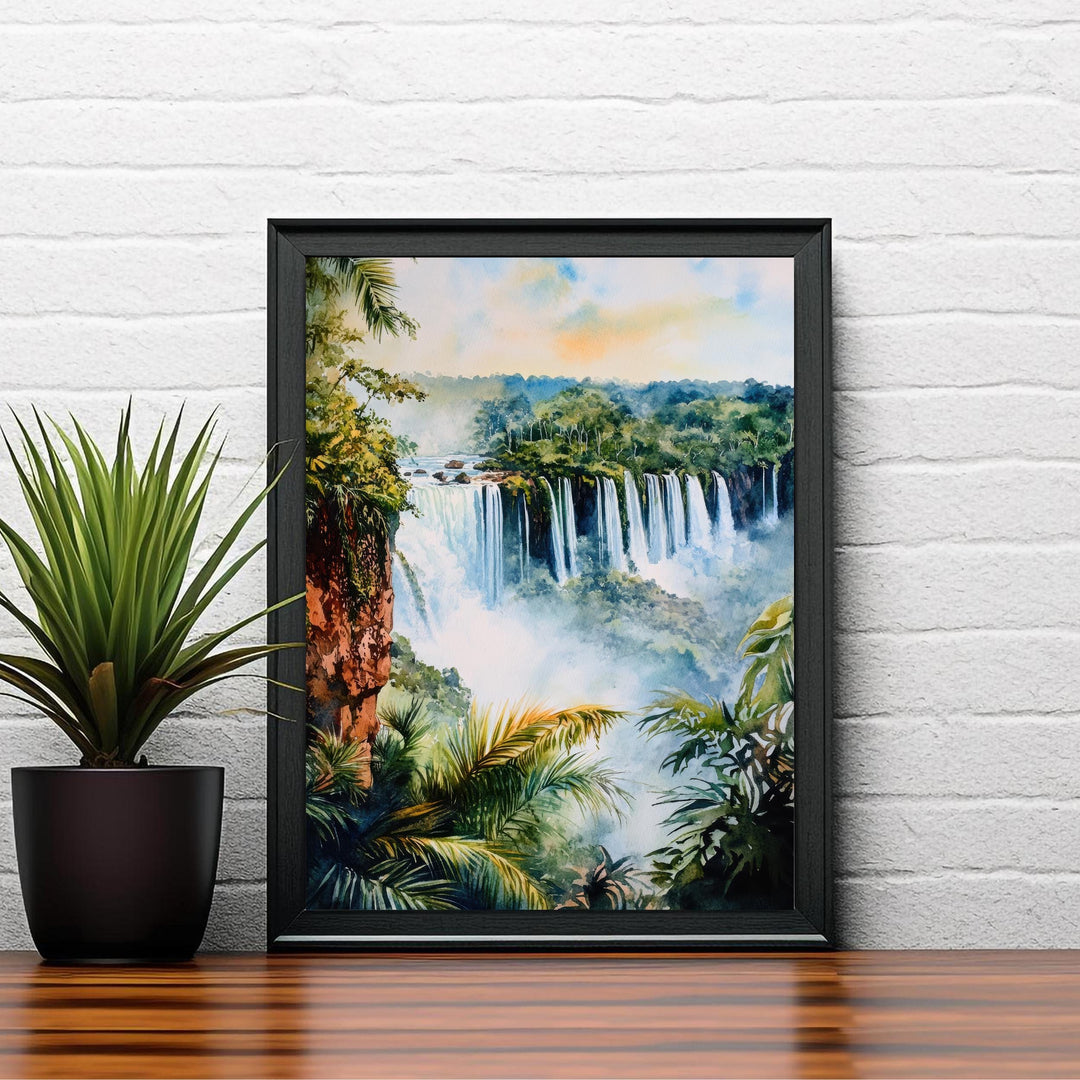 Iguazu Falls Watercolor Art Print, Brazil Argentina Nature Painting, Waterfall Wall Decor, Travel Gift