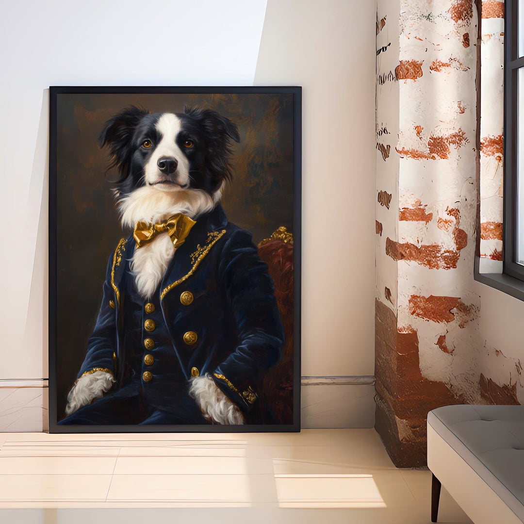 Regal Border Collie Portrait Print Victorian Pet Art Funny Dog Wall Art Dark Academia Decor