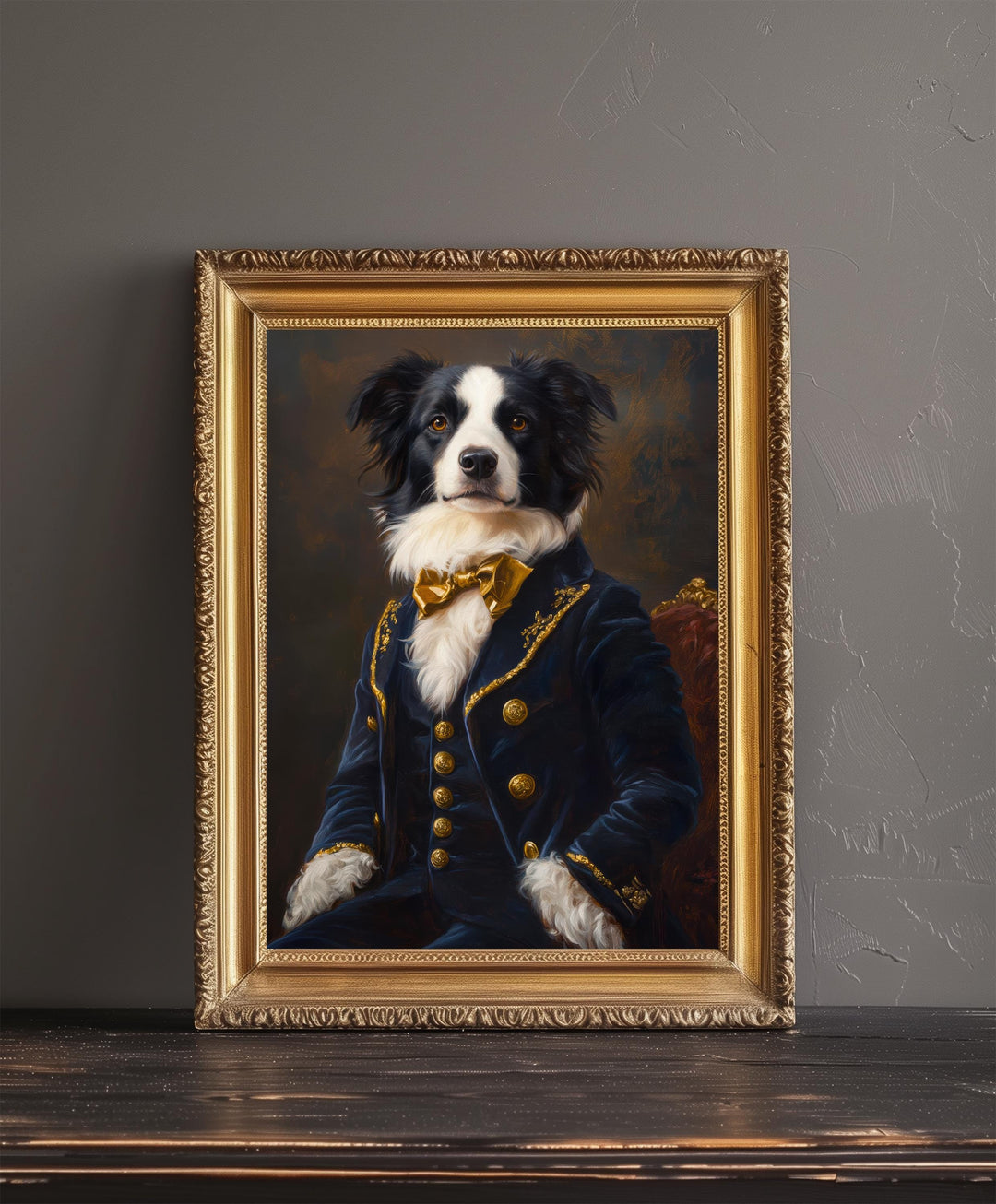 Regal Border Collie Portrait Print Victorian Pet Art Funny Dog Wall Art Dark Academia Decor