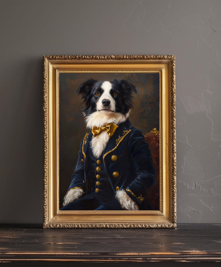 Regal Border Collie Portrait Print Victorian Pet Art Funny Dog Wall Art Dark Academia Decor