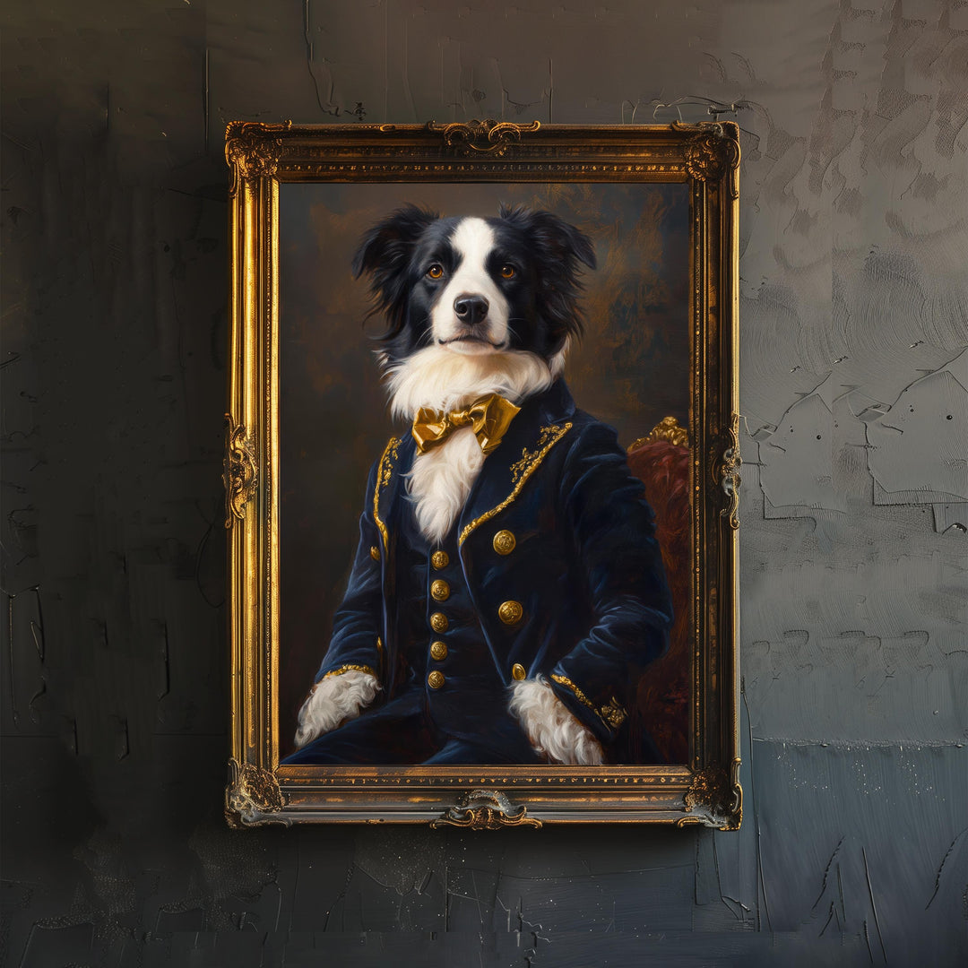Regal Border Collie Portrait Print Victorian Pet Art Funny Dog Wall Art Dark Academia Decor