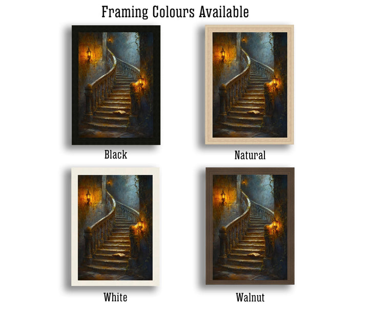 Candlelit Staircase Dark Academia Print Gothic Home Decor Moody Wall Art Enchanted Study Illustration