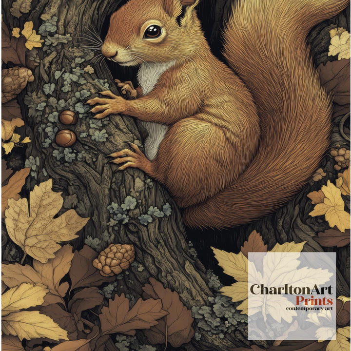 William Morris Red Squirrel Among Woodland Poster Cottagecore Decor Dark Academia Art Vintage Botanical Illustration Rustic Nature Wall Art
