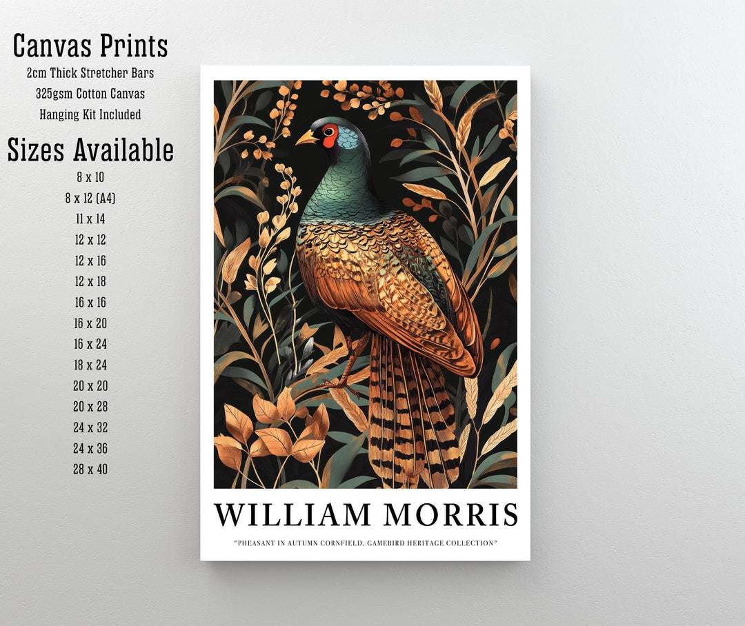William Morris Pheasant in Corn Field Poster Cottagecore Decor Dark Academia Art Vintage Botanical Illustration Rustic Nature Wall Art