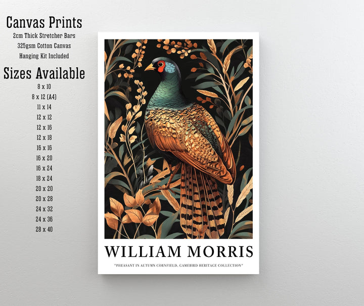 William Morris Pheasant in Corn Field Poster Cottagecore Decor Dark Academia Art Vintage Botanical Illustration Rustic Nature Wall Art