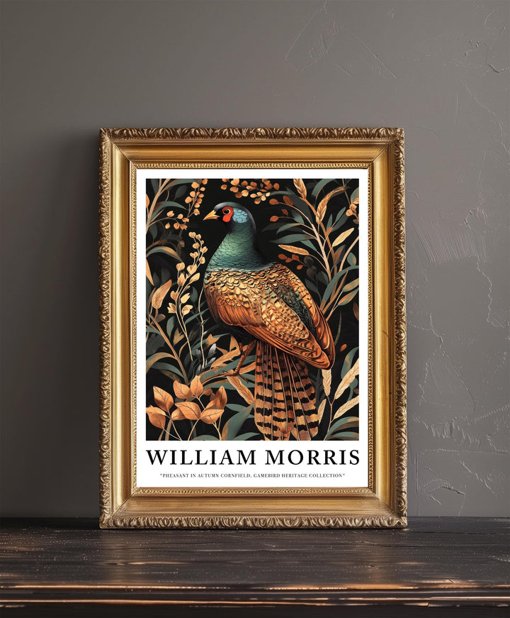 William Morris Pheasant in Corn Field Poster Cottagecore Decor Dark Academia Art Vintage Botanical Illustration Rustic Nature Wall Art