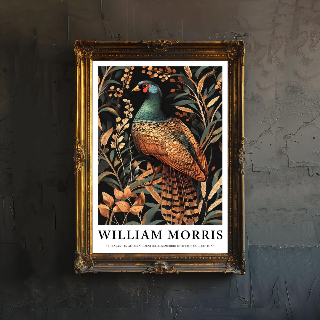 William Morris Pheasant in Corn Field Poster Cottagecore Decor Dark Academia Art Vintage Botanical Illustration Rustic Nature Wall Art