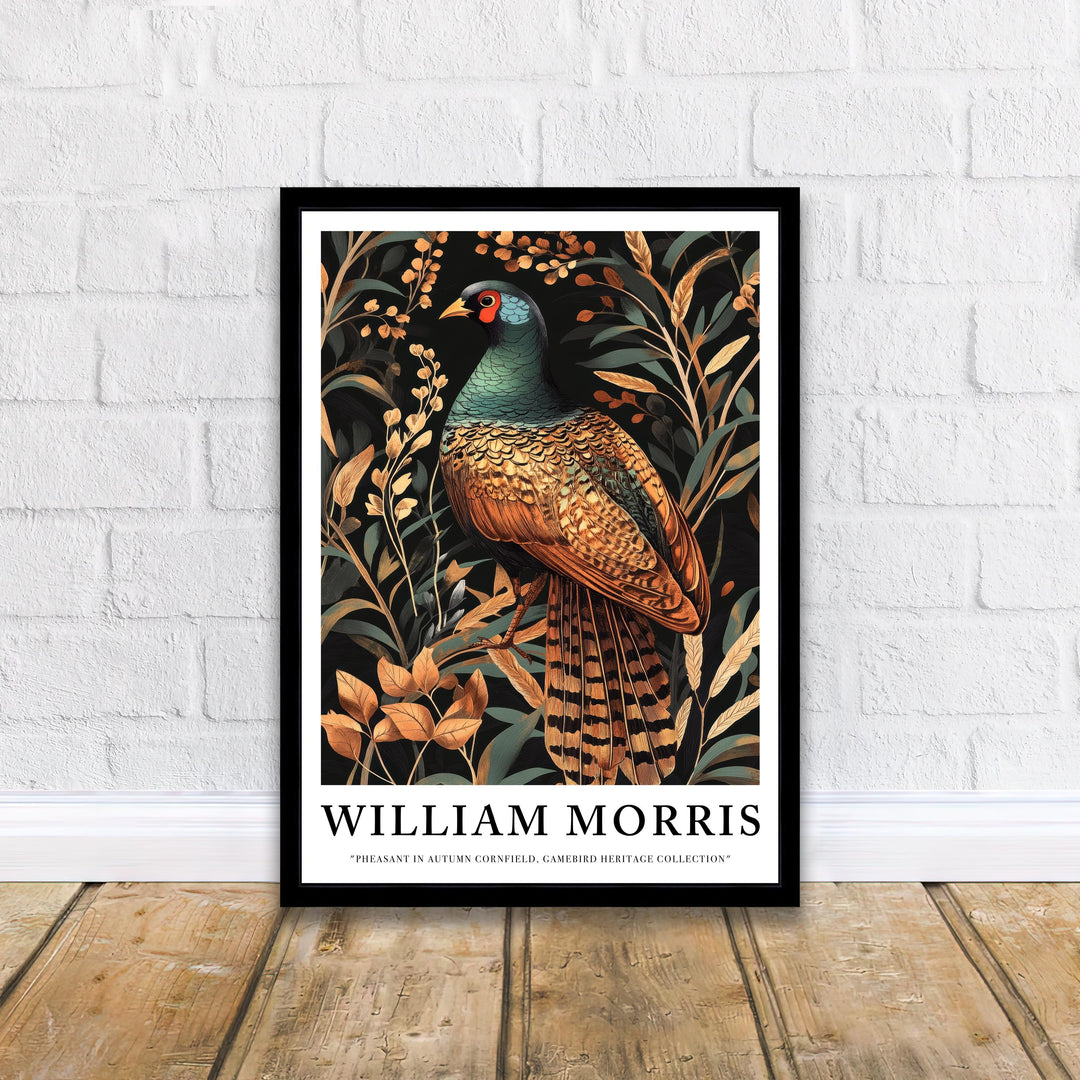 William Morris Pheasant in Corn Field Poster Cottagecore Decor Dark Academia Art Vintage Botanical Illustration Rustic Nature Wall Art