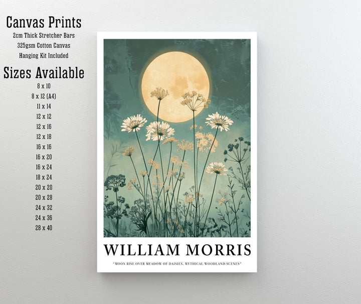 William Morris Moon Rise Over Meadow of Daisies Poster Cottagecore Decor Dark Academia Art Vintage Botanical Illustration Rustic Nature Wall