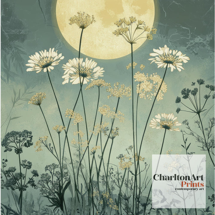 William Morris Moon Rise Over Meadow of Daisies Poster Cottagecore Decor Dark Academia Art Vintage Botanical Illustration Rustic Nature Wall