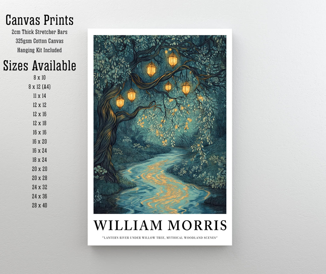 William Morris Lantern River Poster Fairycore Cottagecore Decor Dark Academia Art Vintage Enchanted Illustration Rustic Nature Wall Art