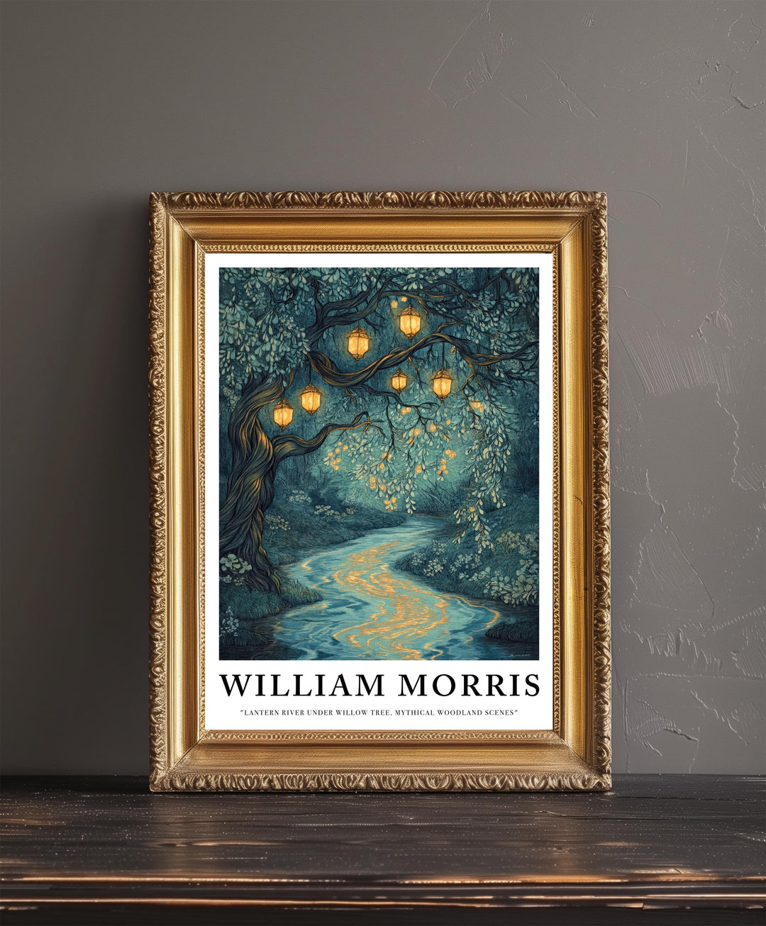 William Morris Lantern River Poster Fairycore Cottagecore Decor Dark Academia Art Vintage Enchanted Illustration Rustic Nature Wall Art