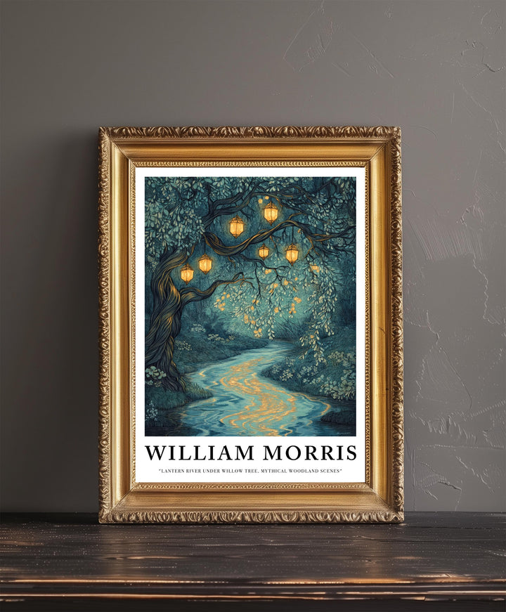 William Morris Lantern River Poster Fairycore Cottagecore Decor Dark Academia Art Vintage Enchanted Illustration Rustic Nature Wall Art