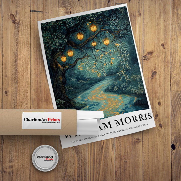 William Morris Lantern River Poster Fairycore Cottagecore Decor Dark Academia Art Vintage Enchanted Illustration Rustic Nature Wall Art