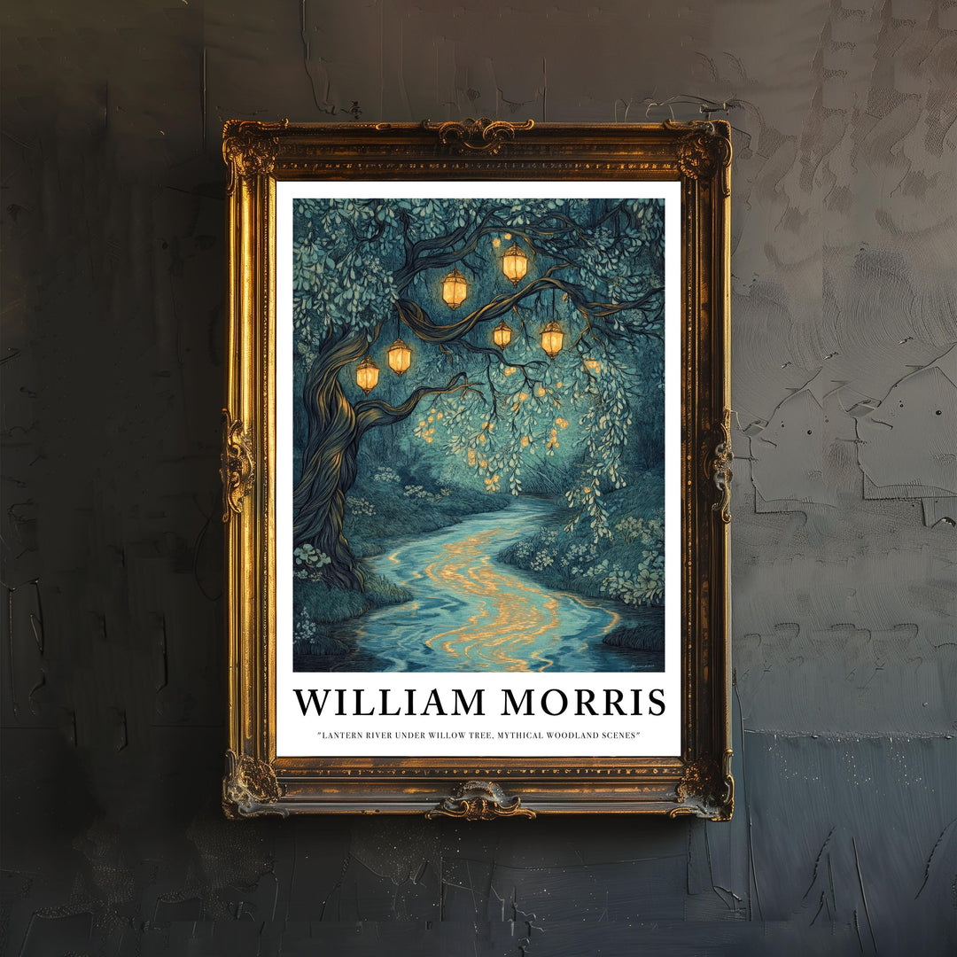 William Morris Lantern River Poster Fairycore Cottagecore Decor Dark Academia Art Vintage Enchanted Illustration Rustic Nature Wall Art