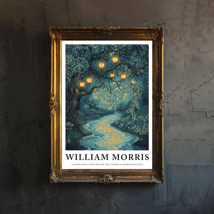 William Morris Lantern River Poster Fairycore Cottagecore Decor Dark Academia Art Vintage Enchanted Illustration Rustic Nature Wall Art