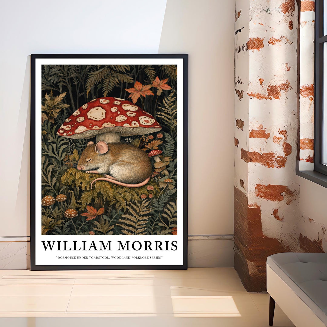 William Morris Dormouse Under Toadstool Poster Cottagecore Decor Fairycore Art Dark Academia Style Vintage Woodland Illustration Rustic