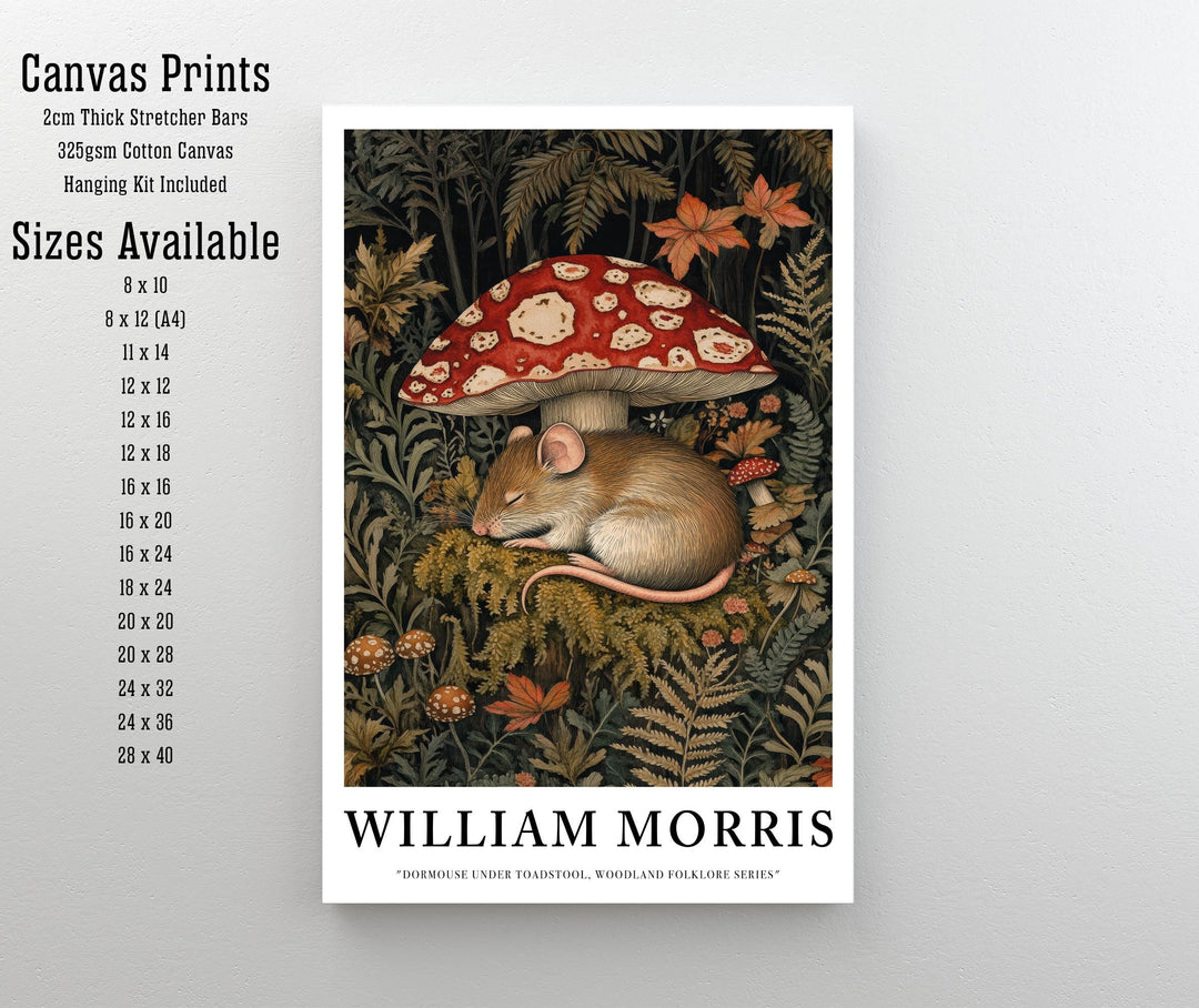 William Morris Dormouse Under Toadstool Poster Cottagecore Decor Fairycore Art Dark Academia Style Vintage Woodland Illustration Rustic
