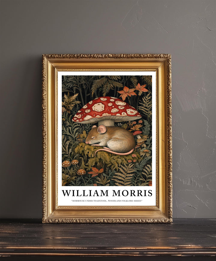 William Morris Dormouse Under Toadstool Poster Cottagecore Decor Fairycore Art Dark Academia Style Vintage Woodland Illustration Rustic