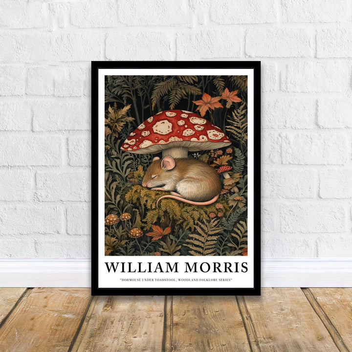 William Morris Dormouse Under Toadstool Poster Cottagecore Decor Fairycore Art Dark Academia Style Vintage Woodland Illustration Rustic