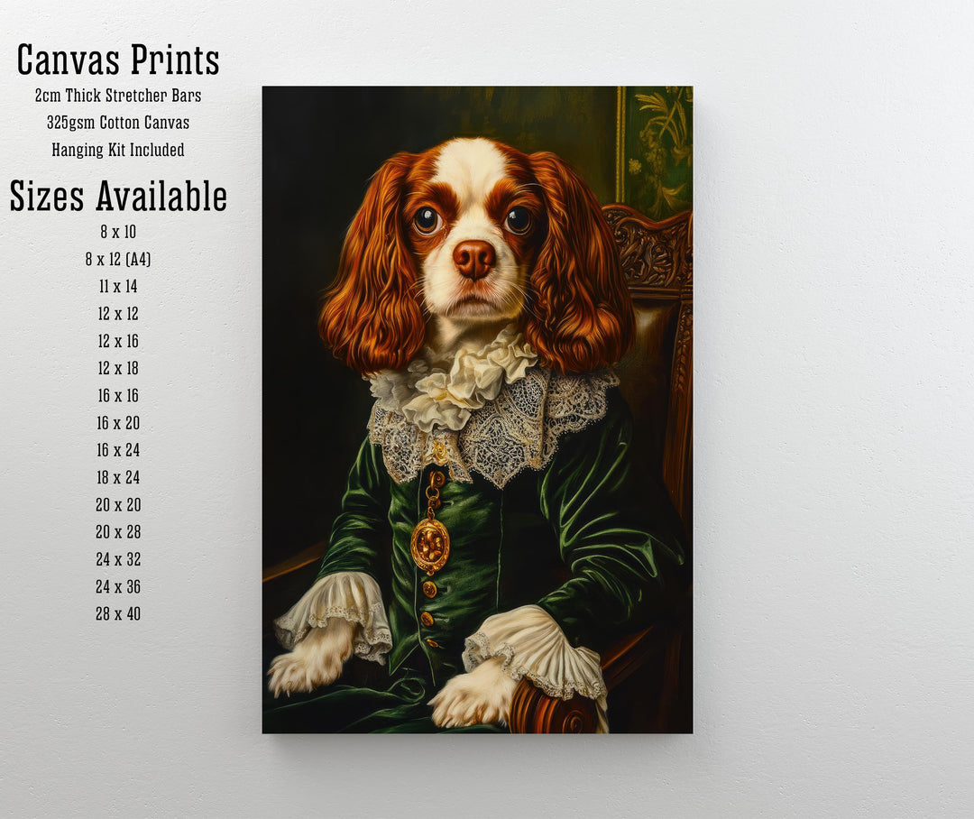 Cavalier King Charles Portrait Print Regal Dog Wall Art Renaissance Pet Art Funny Dog Gift Dark Academia Decor