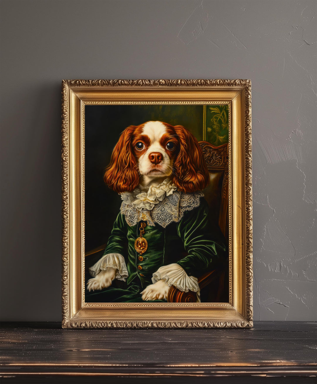 Cavalier King Charles Portrait Print Regal Dog Wall Art Renaissance Pet Art Funny Dog Gift Dark Academia Decor