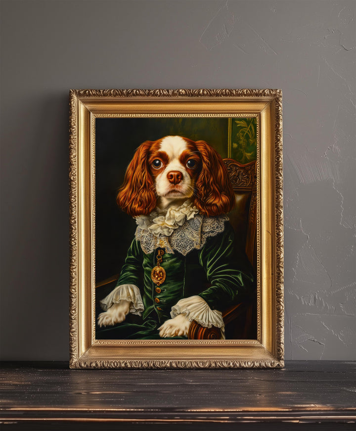 Cavalier King Charles Portrait Print Regal Dog Wall Art Renaissance Pet Art Funny Dog Gift Dark Academia Decor
