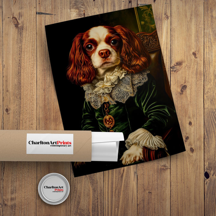 Cavalier King Charles Portrait Print Regal Dog Wall Art Renaissance Pet Art Funny Dog Gift Dark Academia Decor