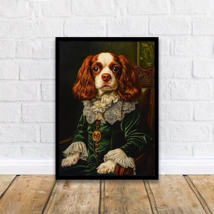 Cavalier King Charles Portrait Print Regal Dog Wall Art Renaissance Pet Art Funny Dog Gift Dark Academia Decor