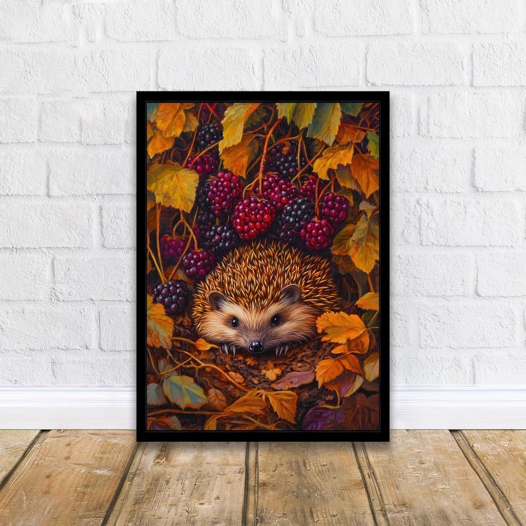 Hedgehog Beneath Blackberry Bush Print Cottagecore Wildlife Art Rustic Garden Decor Woodland Animal Illustration