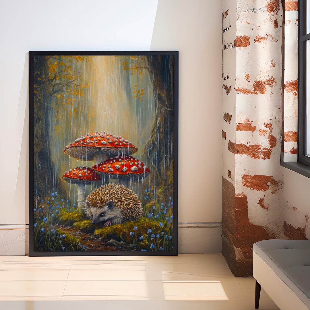 Hedgehog Beneath Blackberry Bush Print Cottagecore Wildlife Art Rustic Garden Decor Woodland Animal Illustration