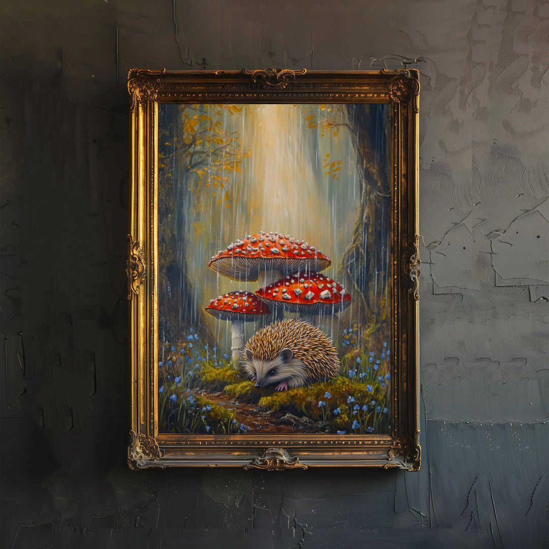 Hedgehog Beneath Blackberry Bush Print Cottagecore Wildlife Art Rustic Garden Decor Woodland Animal Illustration