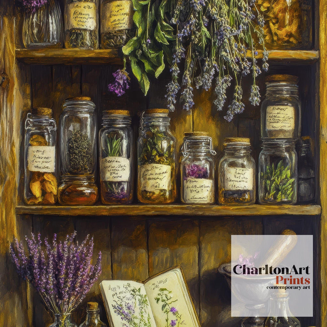 Herbalist's Summer Shelf Print Cottagecore Decor Botanical Wall Art Vintage Apothecary Illustration